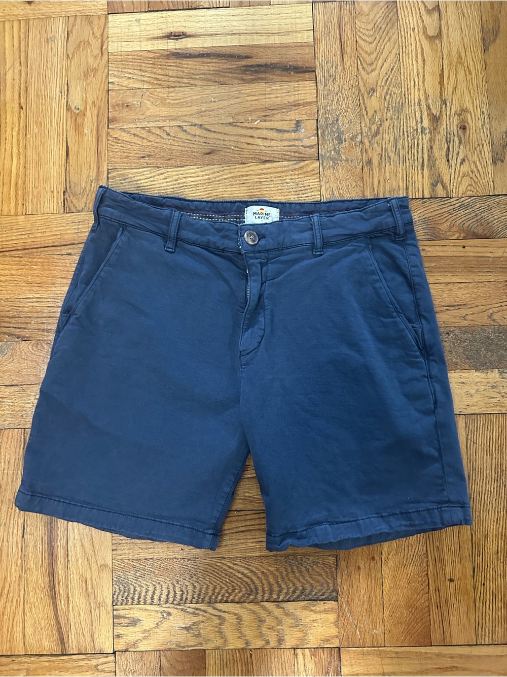 Marine Layer Men's Navy Flat-Front Cotton Shorts